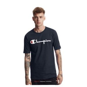 CHAMPION LIFE Men's Heritage Tee Flock Script Logo Tee Navy Blue T-Shirt NWT 2XL